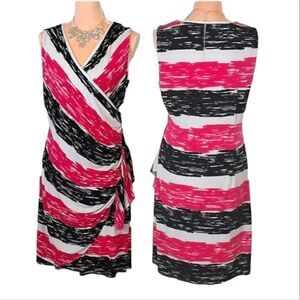 New York & Co White Pink Black Striped Faux Wrap Sheath Dress XL